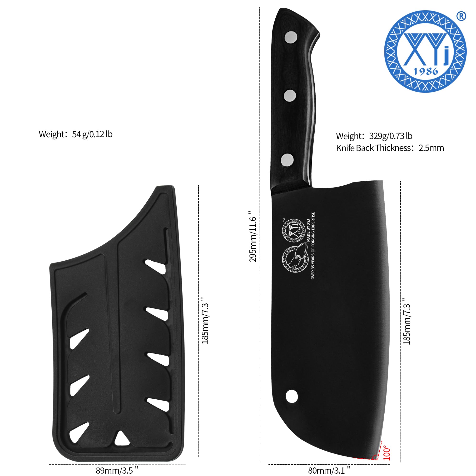 XYJ Full Tang Cuchillo Santoku de Acero Inoxidable Cuchillo de Chef serbio Nakiri de 7 Pulgadas con Protectores de Hoja
