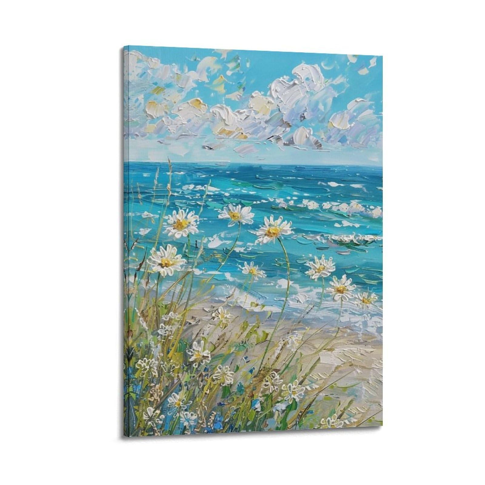 HUERYRYHY Ocean Chamomile Days 04 Poster Wall Art Canvas Vintage Aesthetic Painting Decor for Rooms 08x12inch Frame-style