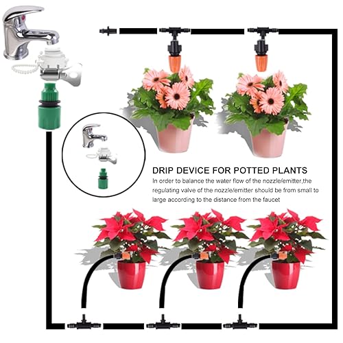 Miniatura 4 de Kit de riego por goteo, equipo de riego de jardín de 164 pies98.4 ft, 50 piezas, sistema de rociadores de 14 pulgadas, tubo de distribución en