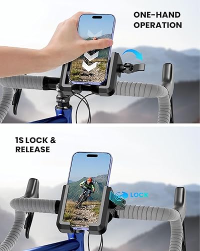 Miniatura 3 de Soporte de teléfono para motocicleta, soporte para teléfono de bicicleta 2025 para manubrio, bloqueo de 1 segundo, cámara sin bloqueo, soporte de