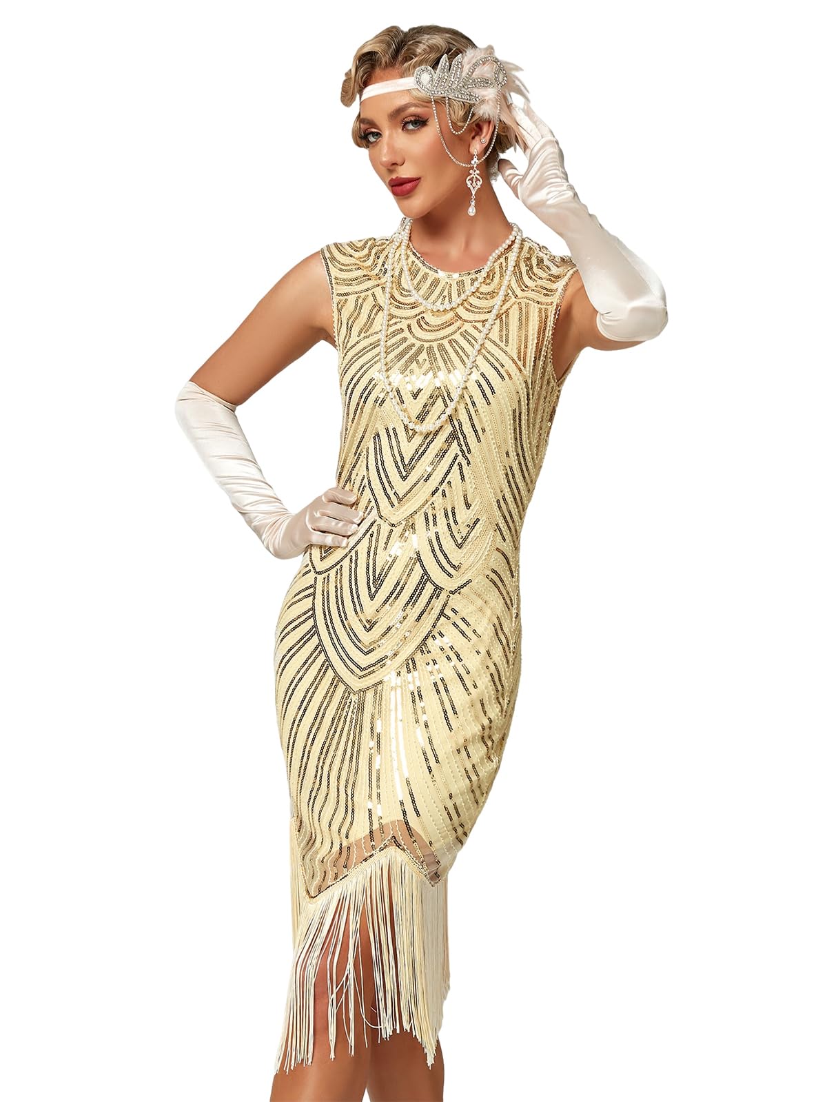 Viloree Femmes Robe de 1920s Pailleté Embelli Frange Flapper Robe Jazz Charleston Great Gatsby Dress