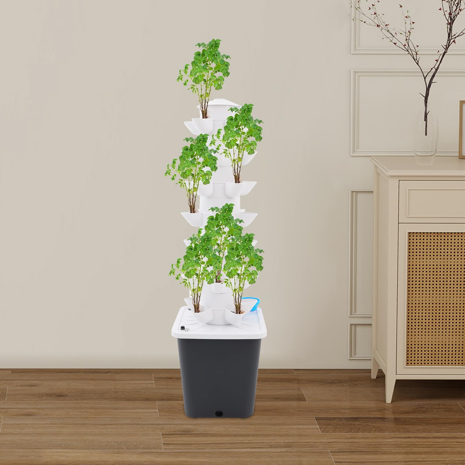 Torre idroponica a 7 livelli, 35 fori, sistema di coltivazione idroponica da giardino, sistema di coltivazione senza terra, torre verticale per piante, frutta e verdura (grigio)