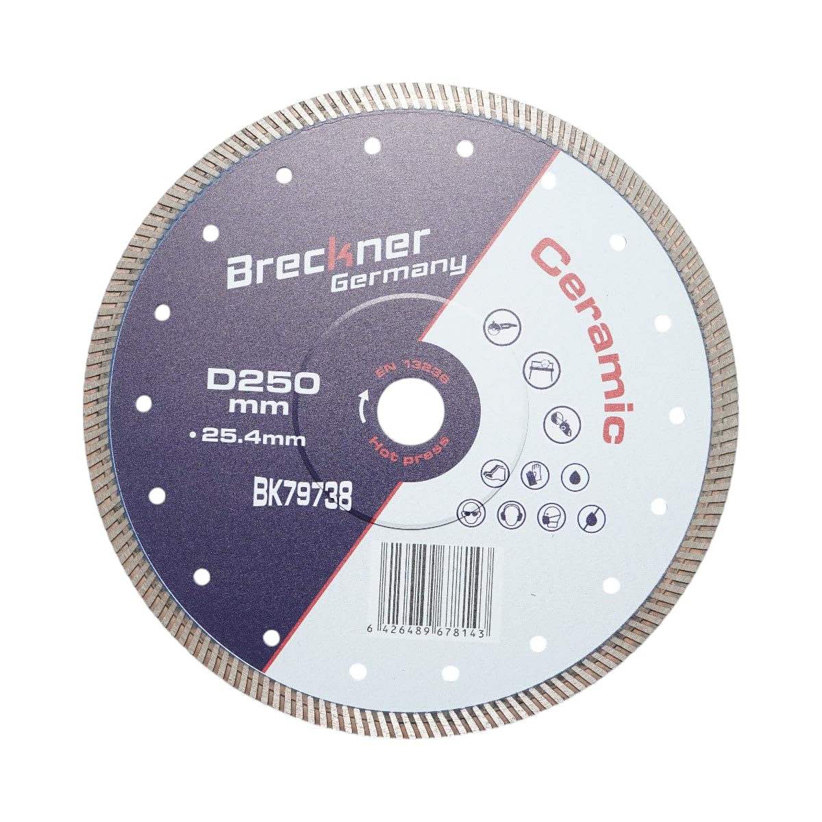 Disco diamantato turbo 250x25,4 mm, segmento 10 mm per piastrelle