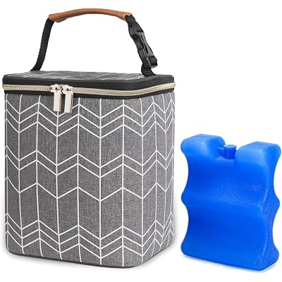 Breast Milk Cooler Bag with Ice Pack Fits 4 Baby Bottles Up to 9 Ounce, Baby Bottle Bag Great for Nursing Mom Daycare, Grey