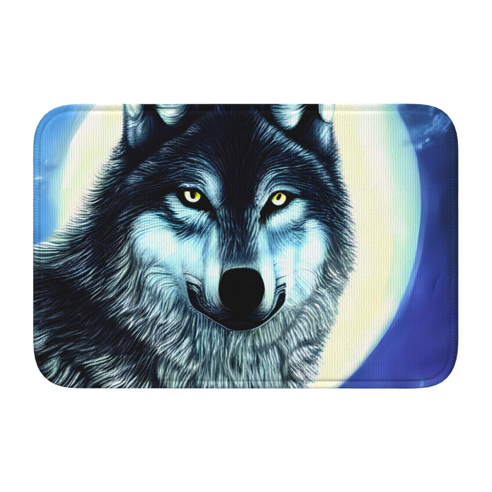 Tapis de sol ourlet 40 x 60 JKIEGOQ Wolf Under Moon antidérapant et résistant