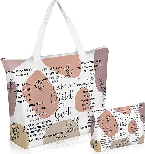 Miniatura 1 de Abbylike Bolsa de lona de girasol de regalo cristiano de 2 piezas con bolsa de maquillaje, versículo de la Biblia, bolsa religiosa para regalo de