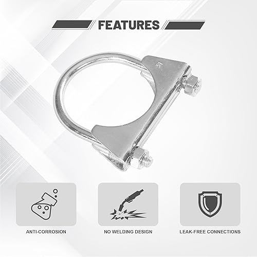 Miniatura 9 de Abrazadera de tubo de escape en forma de U de 2.25 pulgadas, abrazaderas de escape de silenciador de acero inoxidable con capa antioxidante, paquete