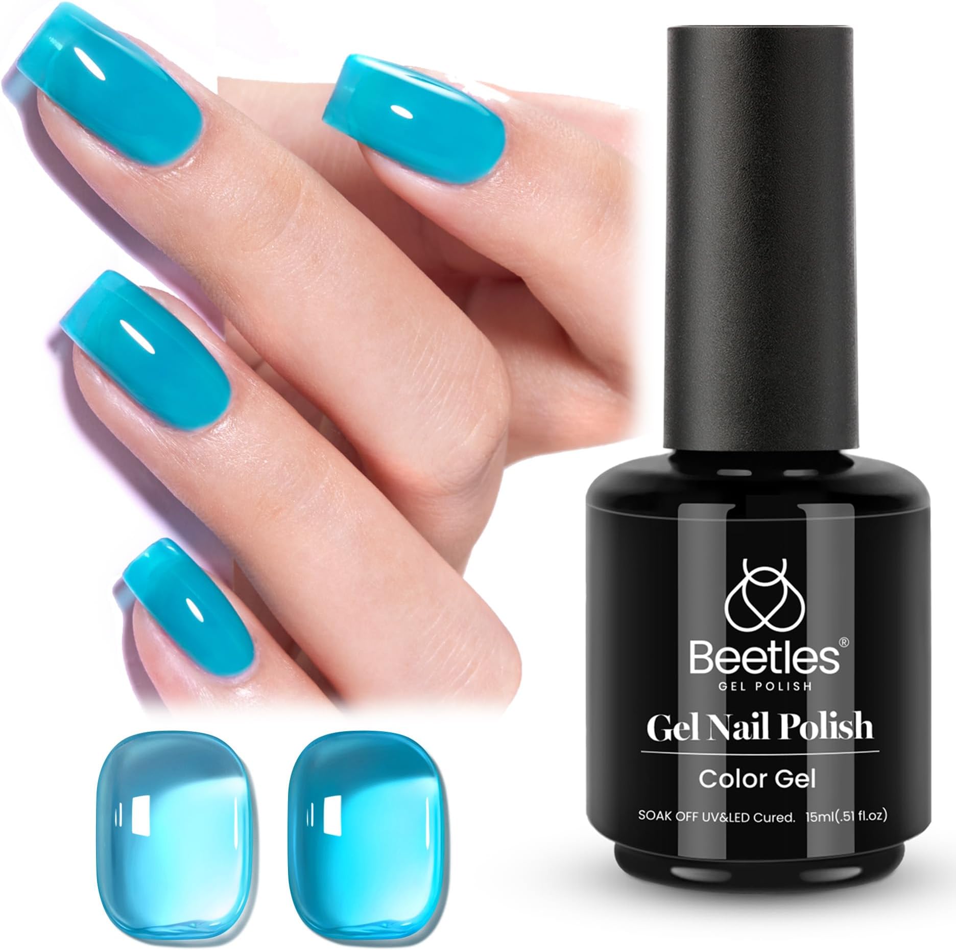 Beetles Blue Gel Nail Polish, 15ML Summer Jelly Gel Polish Sheer Translucent Effect Neutral Gel Soak Off UV Mystic Blue Lagoon Series French Nail Art Manicure Salon Gift for Women