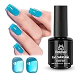 Beetles Blue Gel Nail Polish, 15ML Summer Jelly Gel Polish Sheer Translucent Effect Neutral Gel Soak Off UV Mystic Blue Lagoon Series French Nail Art Manicure Salon Gift for Women