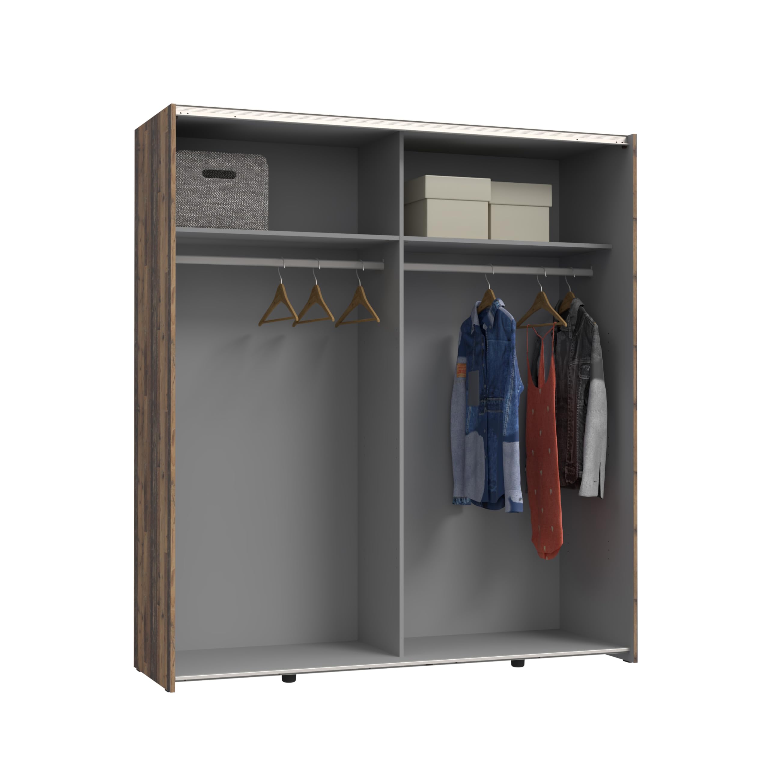 Forte DEDERIK Schrank 170, Kleiderschrank Industrial, Schlafzimmerschrank 2-türig, Holzwerkstoff, Old Wood Vintage Holzdekor/Betonoptik Dunkelgrau, 170 cm breit x 190,5 cm hoch x 61 cm tief