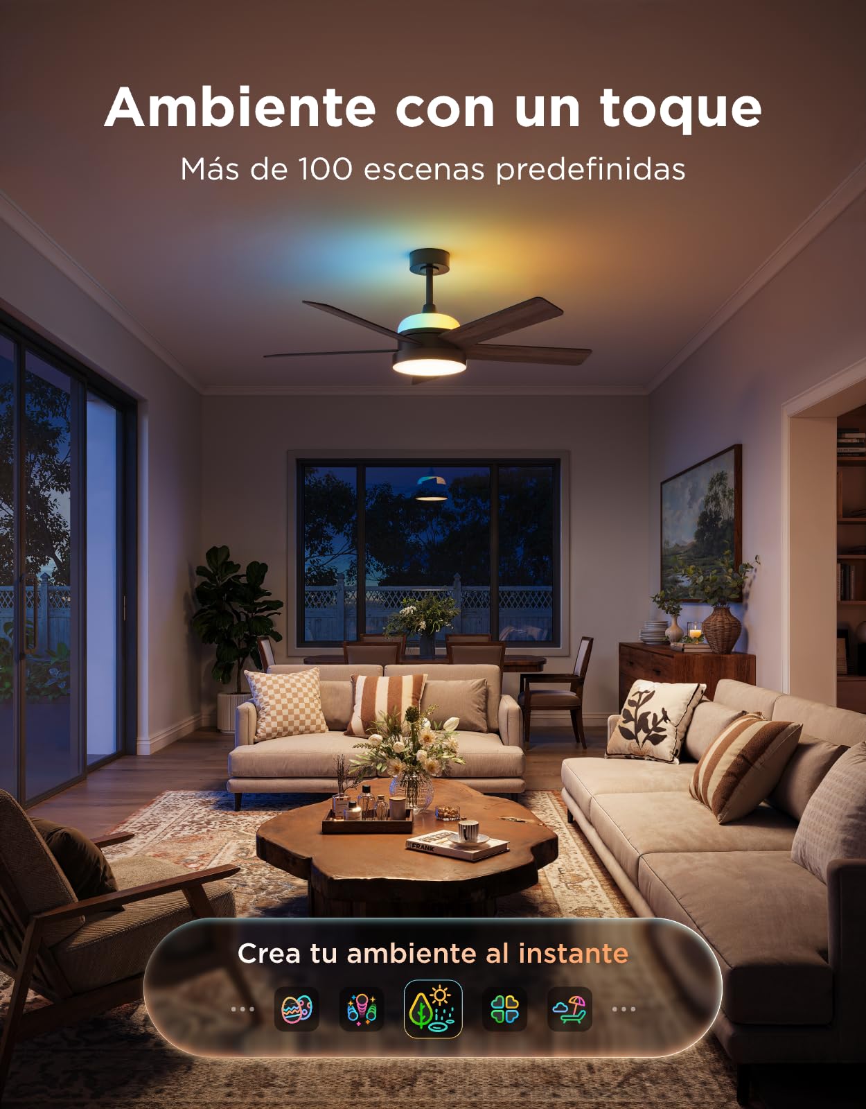 Govee Ventilador de Techo con Luz, RGBIC Inteligente Ø132cm Lampara Ventilador Techo y Mando a Distancia, 2800 lm, Motor DC Reversible, Regulable, para Dormitorio y Salón