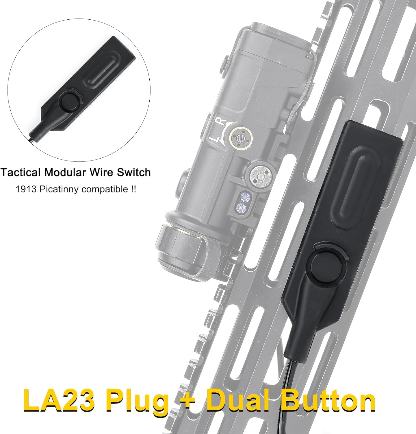Tactical Pressure Switch Compatible with LA23 Plug NAGL DBAL PEQ Box,Remote Pressure Switch Fit for 20mm Picatinny Rail,Mlok/Keymod Rail (Dual Button)