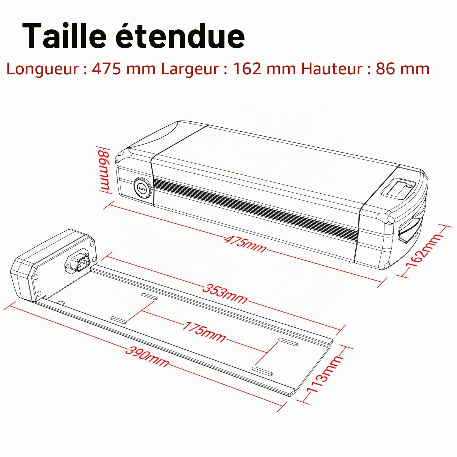 Batterie pour vélo électrique à Fixer sur Le Porte-Bagages arrière 48 V avec Chargeur, Batterie au Lithium de 30 Ah Ah pour Moteur de vélo de 250 W à 1800 W