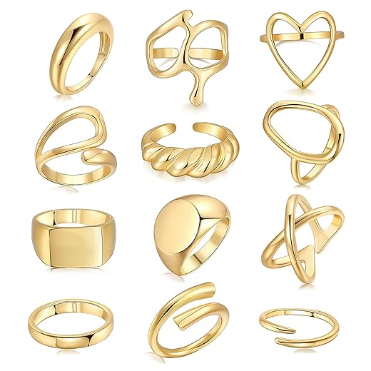 12-Piece Stackable Gold Ring Set
