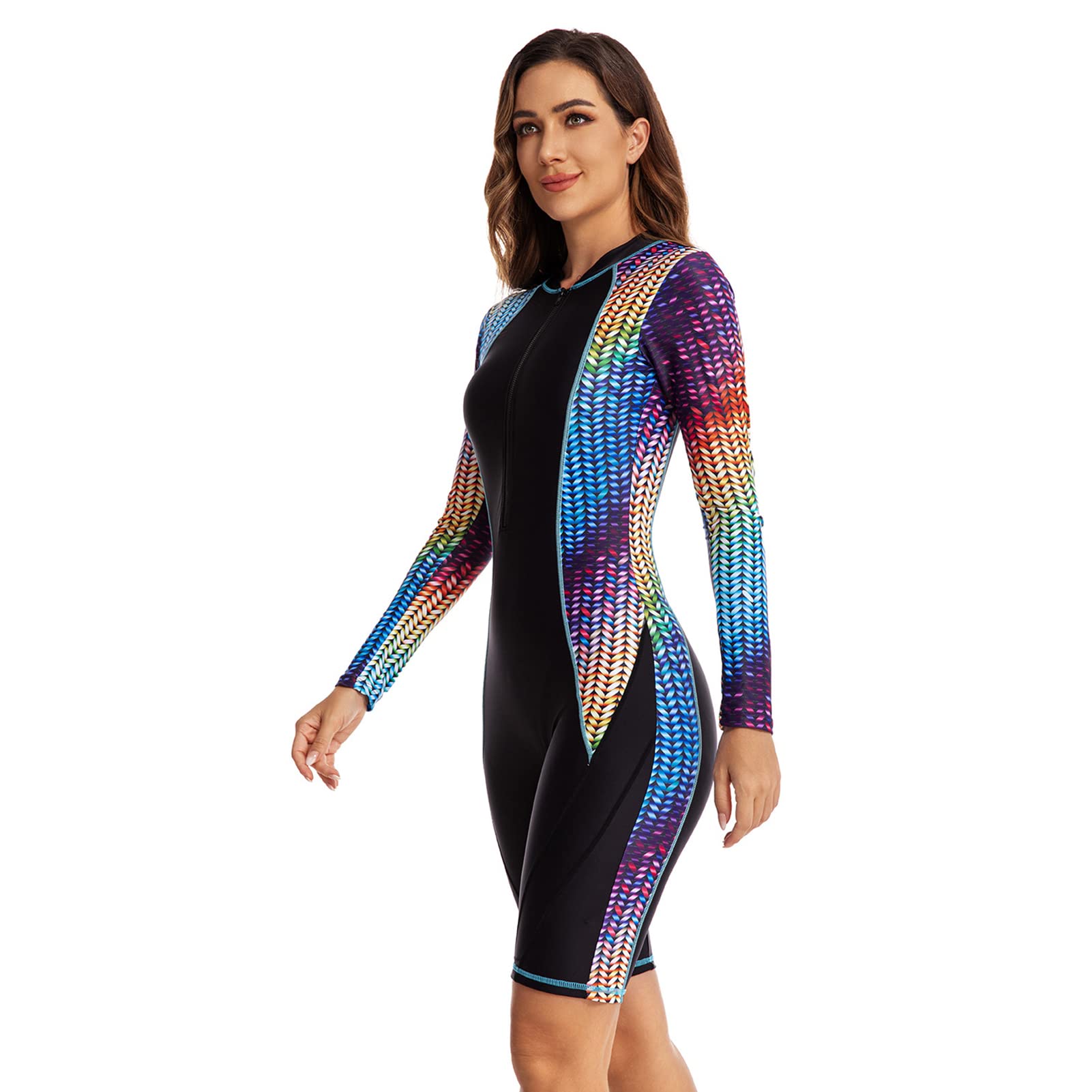 Femmes Une PièCe Manches Longues Combinaison Courte Fermeture éClair Avant Combinaisons de PlongéE Maillot de Bain Une PièCe pour La PlongéE PlongéE en ApnéE Natation Surf,Noir,L