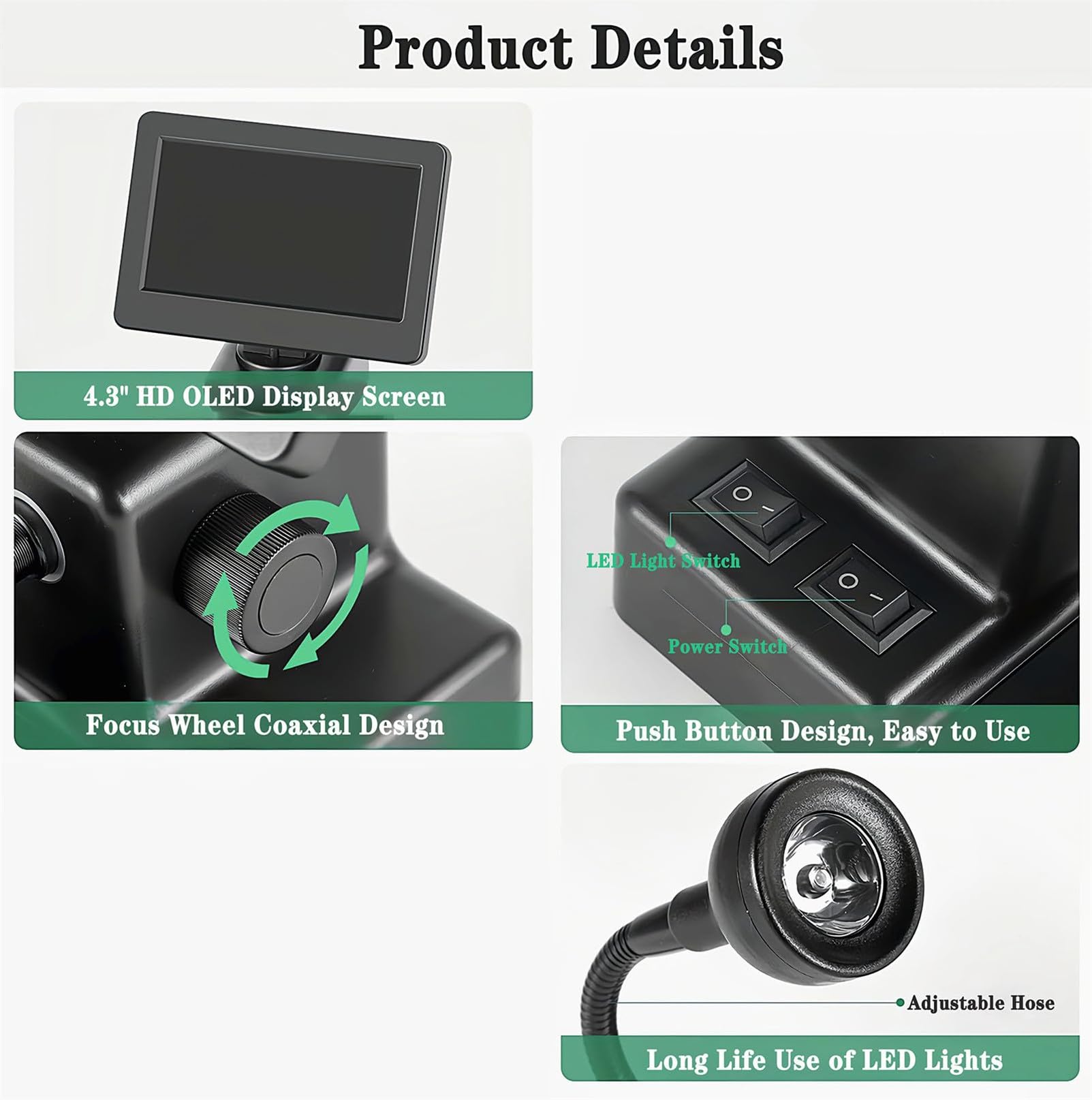 Digitales Mikroskop 4,3 Zoll LCD 50-1000X Vergrößerung mit LED-Licht - Ideal für Diamantgürtel und biologische Inspektion