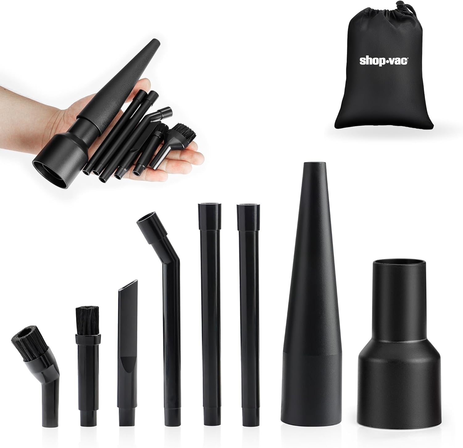 Shop-Vac Micro Cleaning Nozzle Kit with Adapter, 1-1/4" Detailed-Cleaning Attachments for Compact Wet Dry Shop Vacuum, Storage Bag Included, 8 Pieces