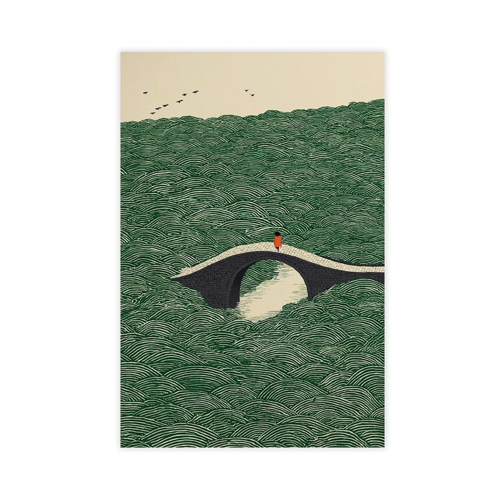 Bareronor Japanese Bridge Japanese Canvas Poster Bedroom Decor Landscape Office Room Decor Gift 24" L X 36" W