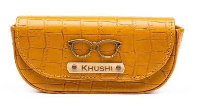 AICA Personalized Name & Charm Sunglasses Case for Men & Women (Yellow) | Self � Textured Leather Eyewear Cover with Mag