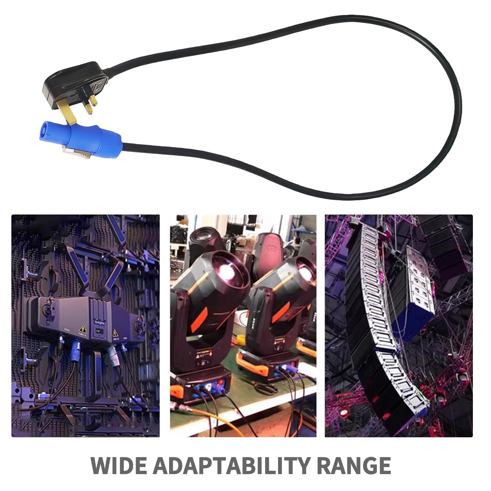 1 x wodoodporny kabel zasilający z wtyczką brytyjską, 3-pinowy, 3 x 1,5 mm², gumowy kabel H05RN-F do oświetlenia scenicznego, sprzętu audio DJ, ekranu wyświetlacza LED i ruchomej głowicy (5 metrów)