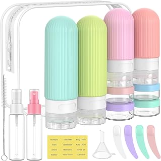 ME.FAN 18 Pack Travel Bottles for Toiletries, TSA Approved Silicone Portable Size Bottle, Refillable Cosmetic Container Kits for Conditioner, Shampoo, Lotion,Face Cream - Bright
