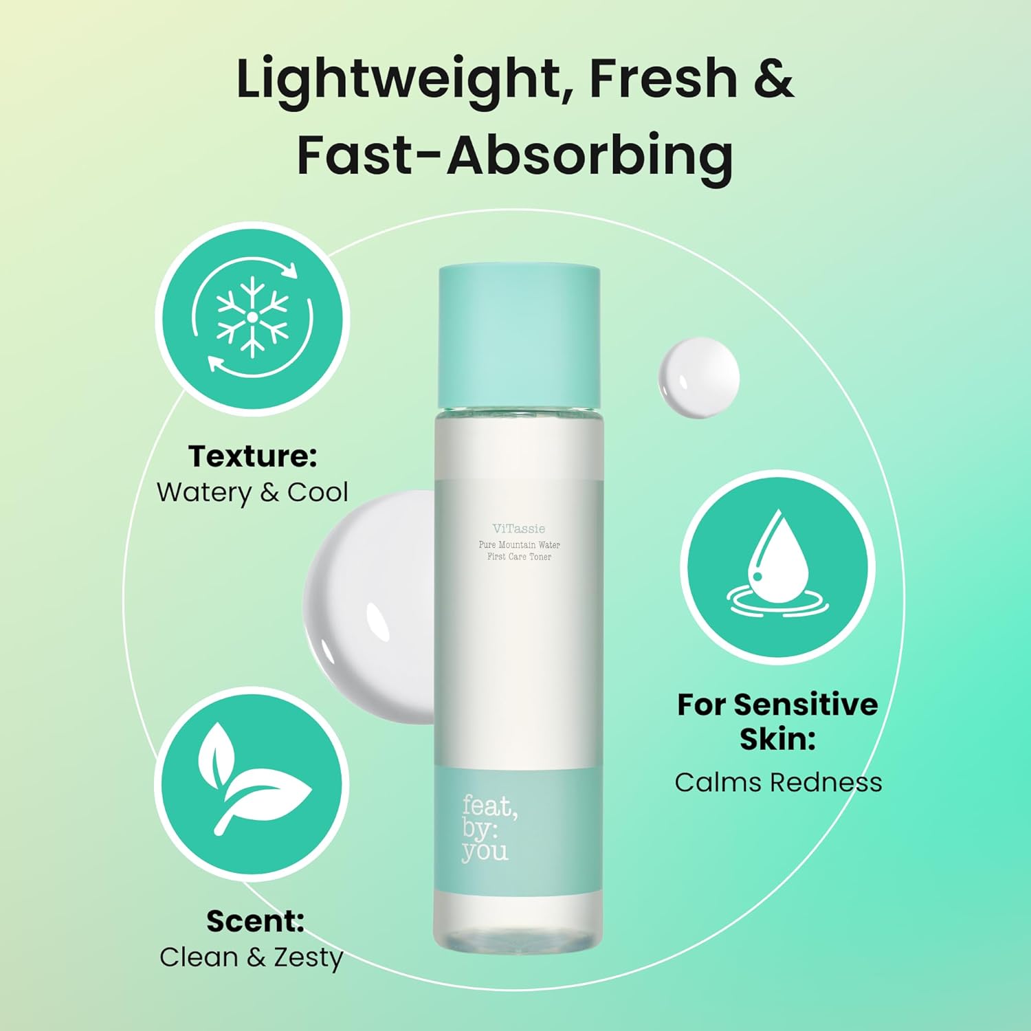 Feat By You ViTassie Pure Mountain Water First Care Toner - (5.41 FL OZ) Hydrating Toner for Face with Vitamin C & Hyaluronic Acid, Korean Skin Care Pore Minimizer Facial Toner, Vegan, Made in Korea