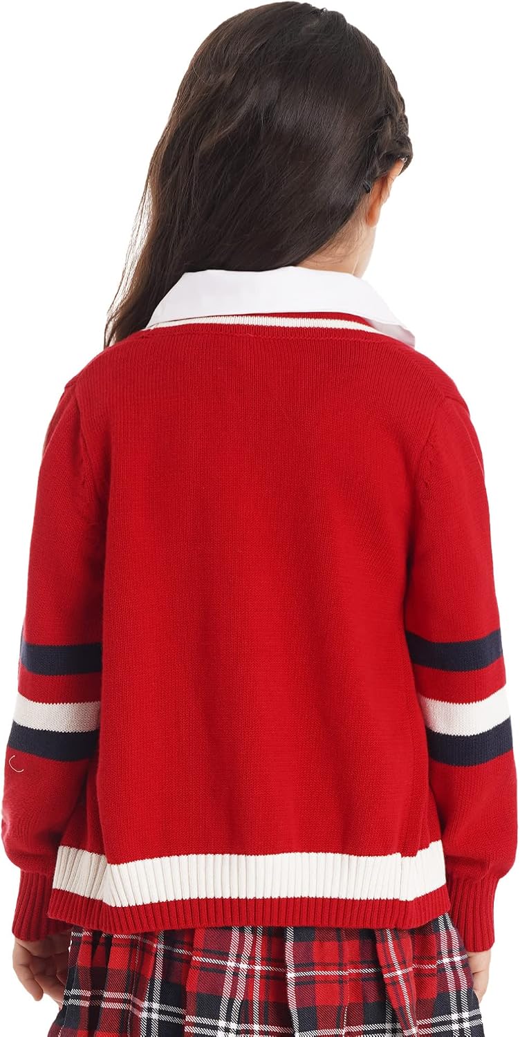 Agoky Unisex Kids Casual Long Sleeve Button Closure Knitted Cardigan Students Girls School Uniform Jacket Outerwear