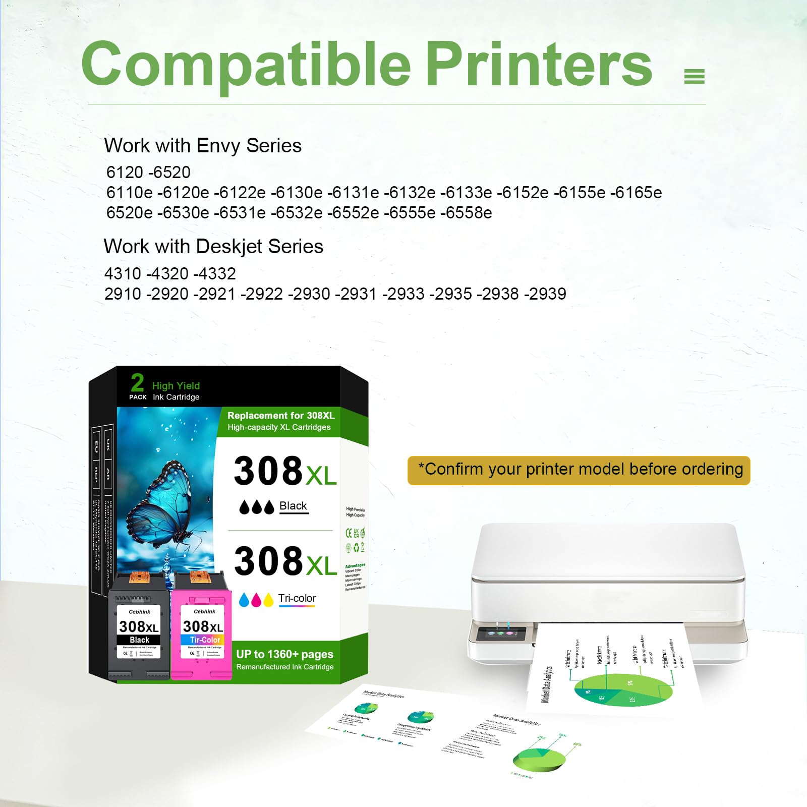 308XL - Cartuchos de tinta negra y de color, 2 unidades, alta capacidad, compatible con impresoras HP 308 XL