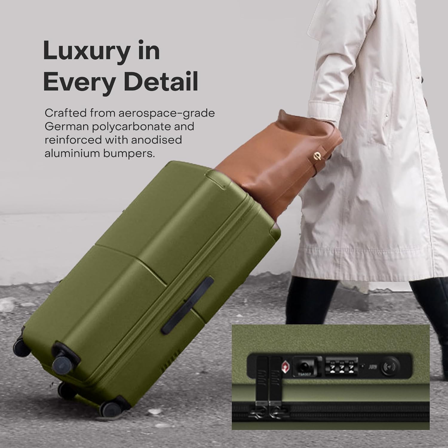 July Checked Plus with CaseSafe - 28.75" Built in Tracking, Airline Approved Check In Luggage with Wheels, Rolling Suitcase for Men & Women - Silent Spinner Wheels, Y-Strap - Moss