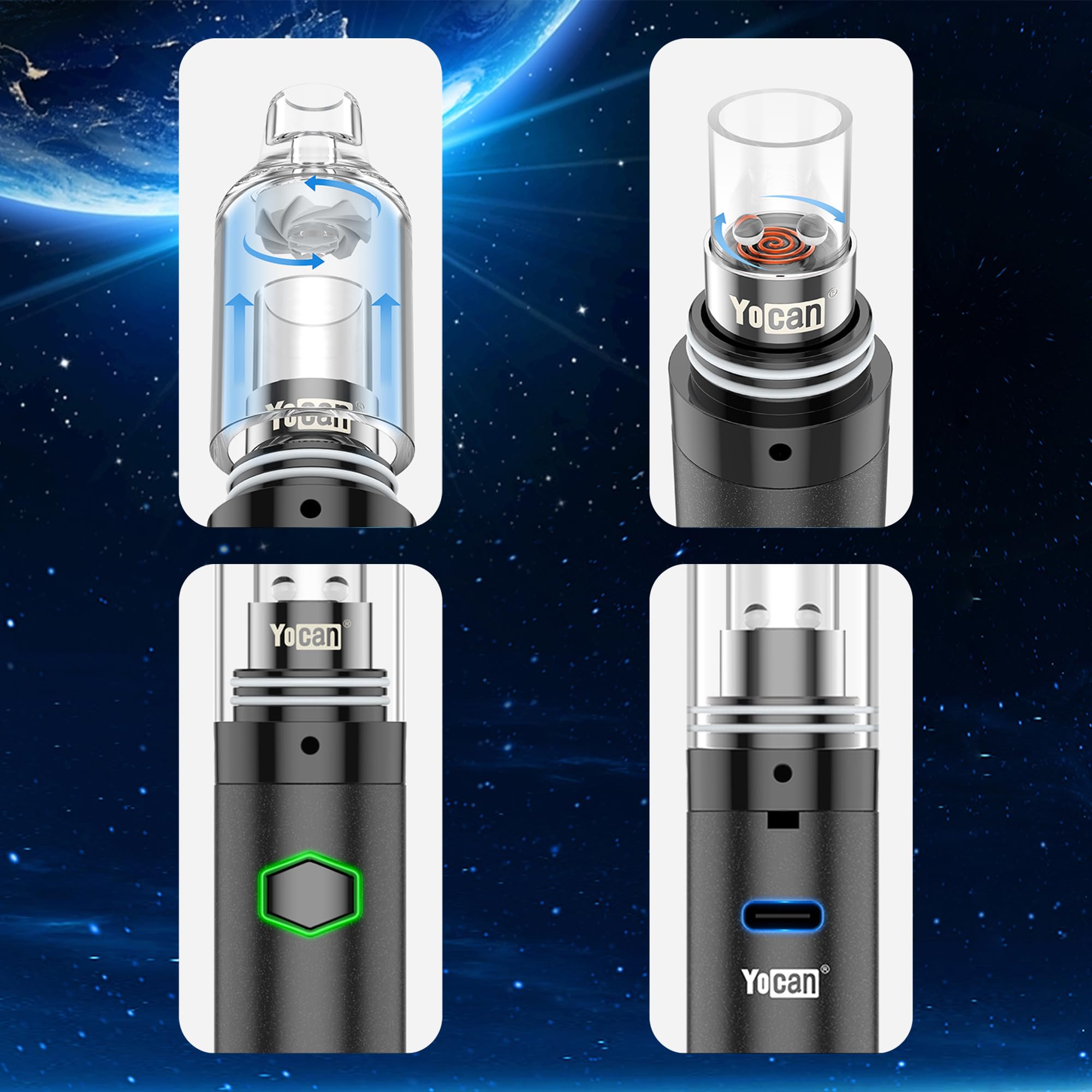 Yocan Orbit Dab Pen Blau | Konzentrat-Vaporizer mit Quarzschale | tragbarer Wax Pen mit rotierenden Terp Pearls | 3 Spannungseinstellungen | 1700-mAh-Akku | USB-C, Edelstahlgehäuse | Glasmundstück