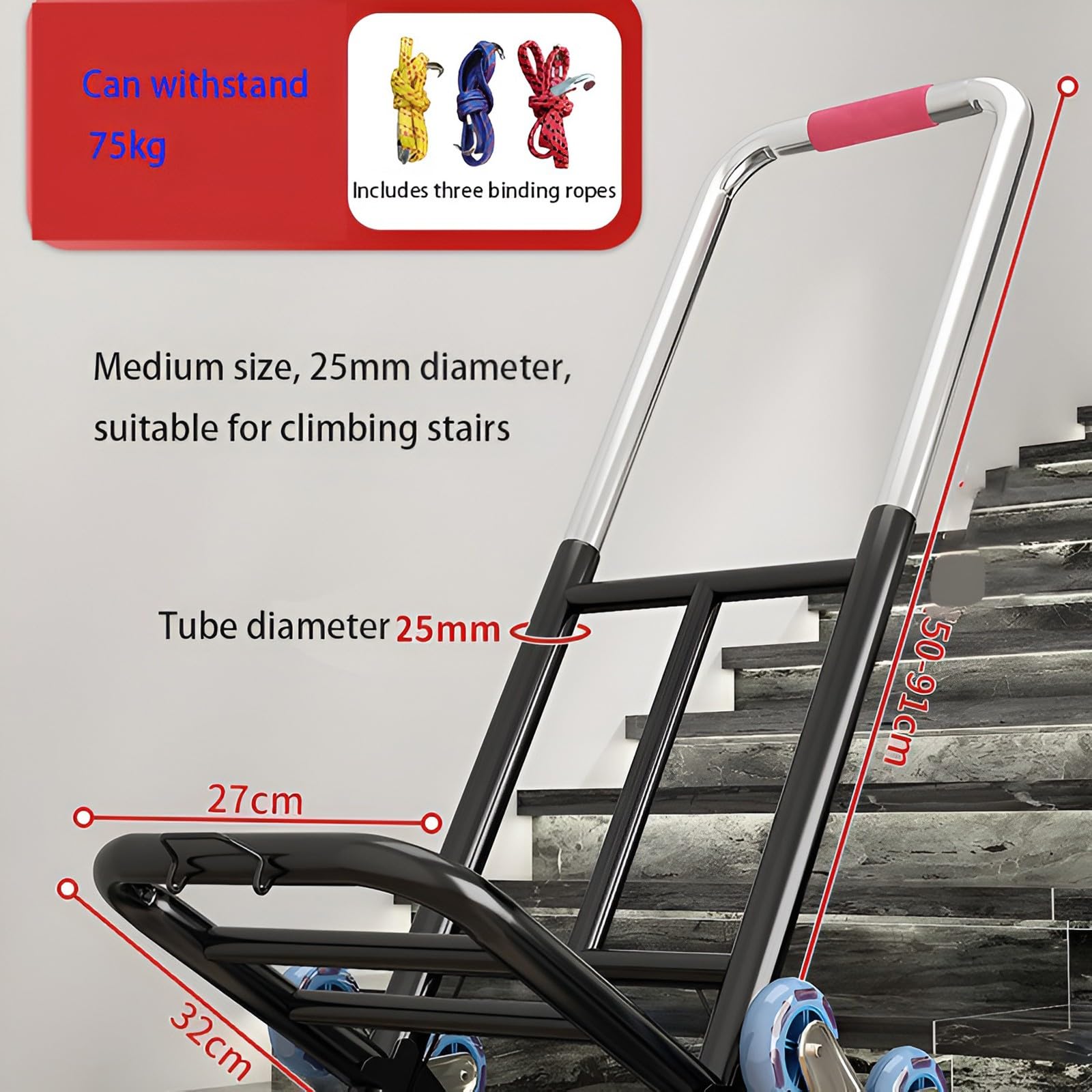 Wielofunkcyjny wózek wspinaczkowy na schody, pojemność 150 kg, zintegrowane hamulce, antypoślizgowe kółka, idealny do magazynu domowego i użytku na zewnątrz (kryształ/25 mm)