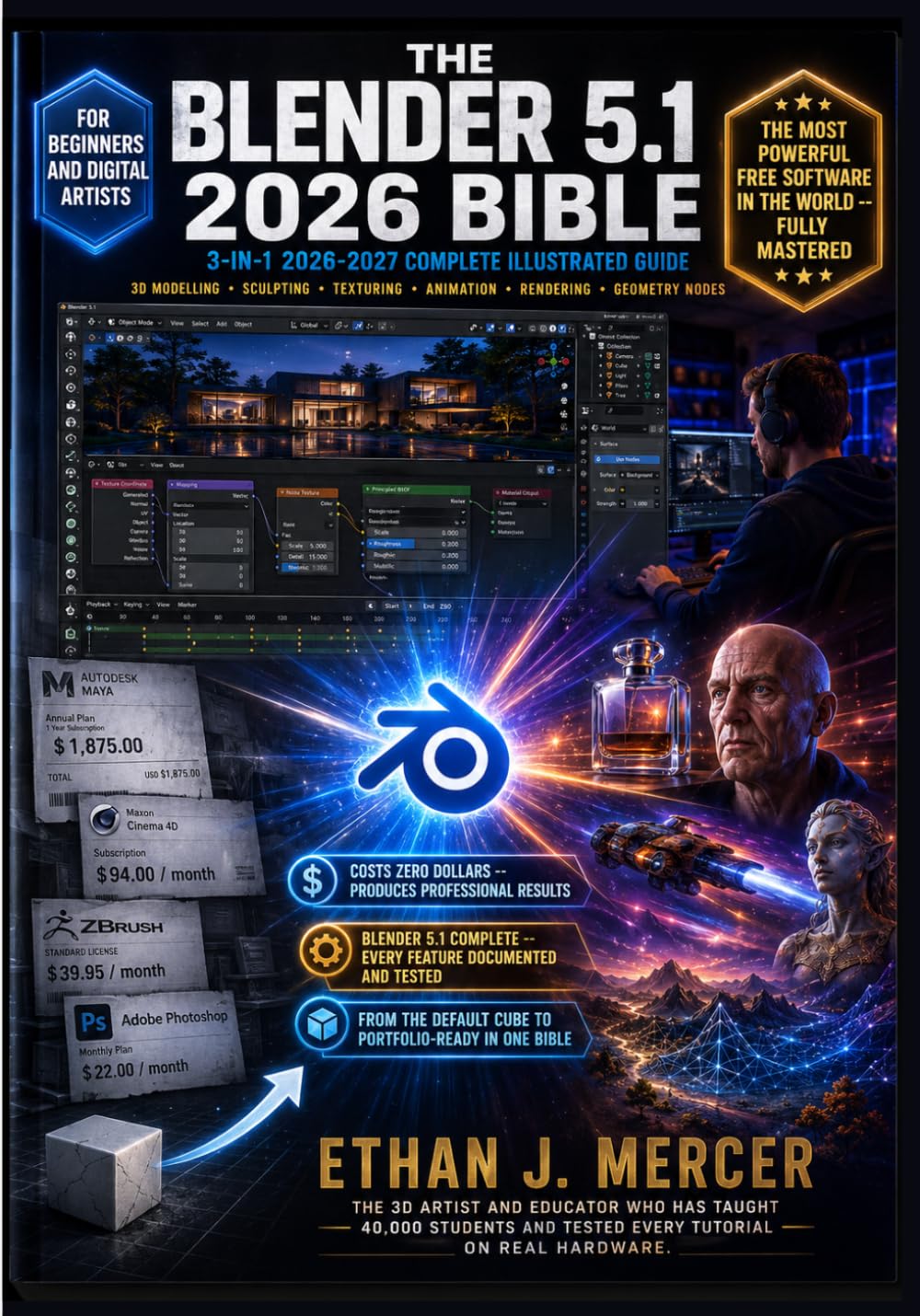 The Blender 5.1 2026 Bible: 3-in-1 Illustrated Guide to 3D Modelling, Sculpting, Texturing, Animation, Geometry Nodes, Lighting, Rendering and Compositing - Step-by-Step Tutorials, Real-World Workflow
