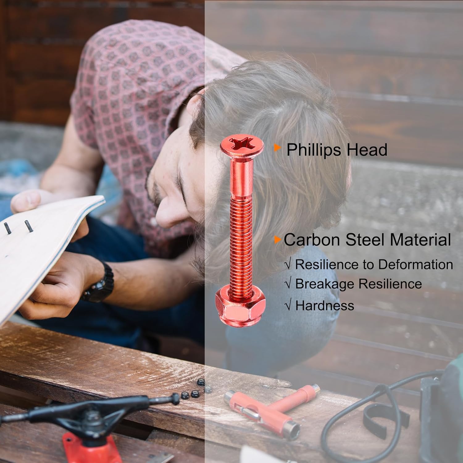 PATIKIL Skateboard Hardware Kit Carbon Steel Grade 8.8 Mounting Screws Bolts Nuts Set for Skateboard Cruiser