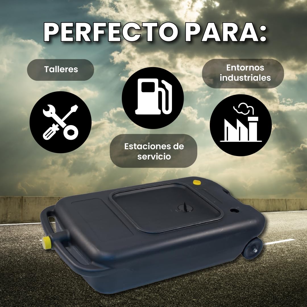 BIDÓN RECOGEDOR Aceite Usado con Ruedas y Tapón para Camión Coche Furgoneta 45L litros - de Gran TAMAÑO XXL