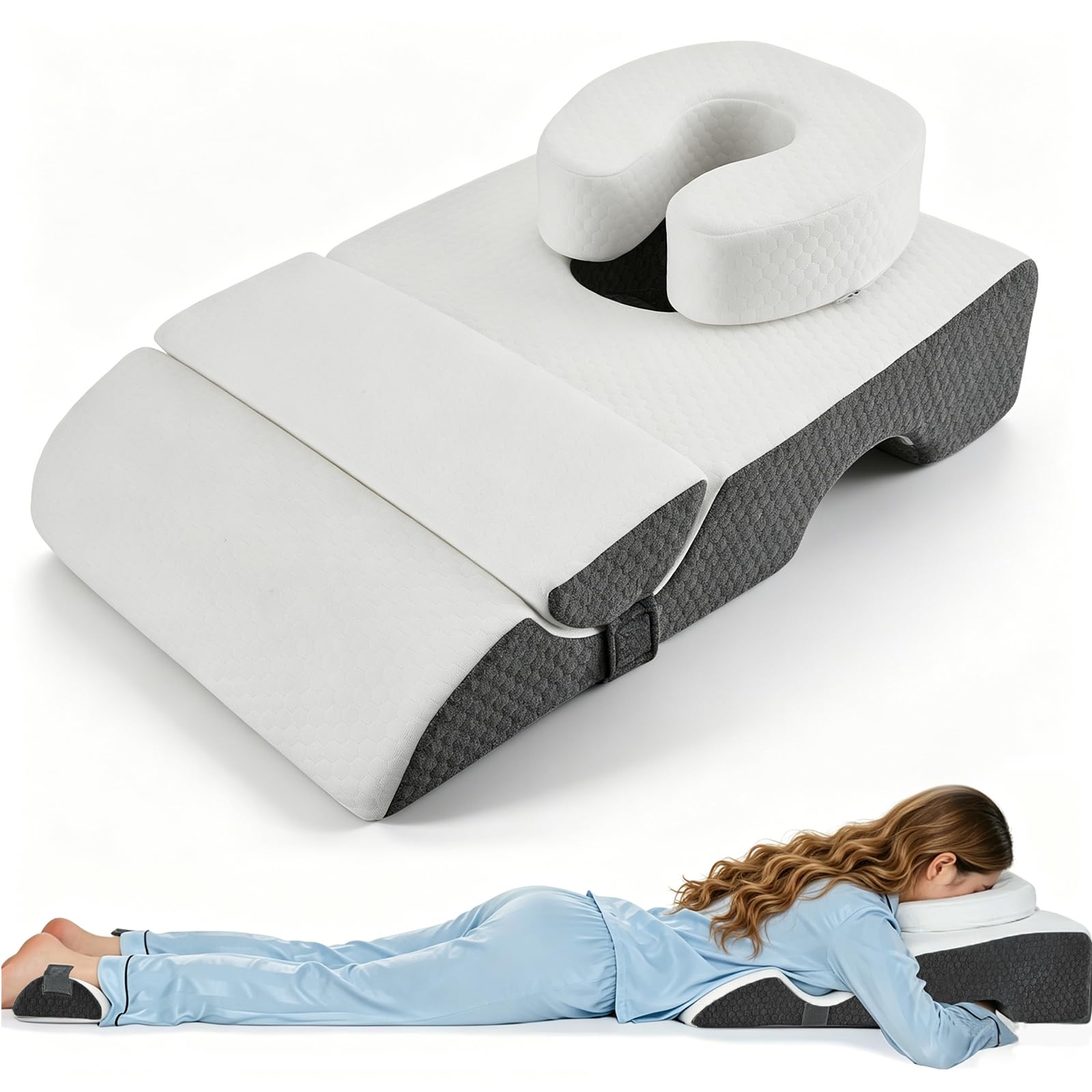 Normodic Grey Face Down Pillow For Eye Surgery, Memory Foam Prone Pillow, Massage Headrest For Bed, Breathable Face Cradle Rest Cushion For Naps, Stomach Sleeper Pillow For Neck, Back, Shoulder Pain Relief
