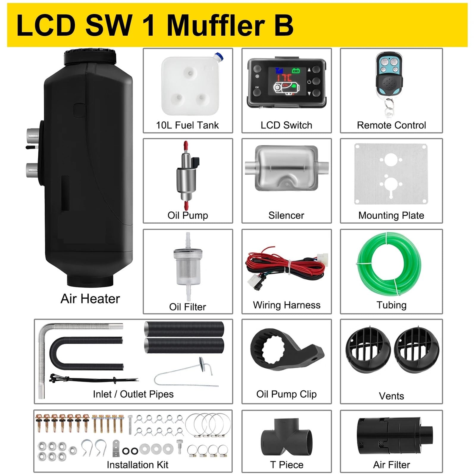 Calefactor de estacionamiento de 5 kW para Coche, 12 V, Aire, para autobús, Auto, Barco, yate, Autocaravana, Remolque, 5000 W, Aire, diésel.