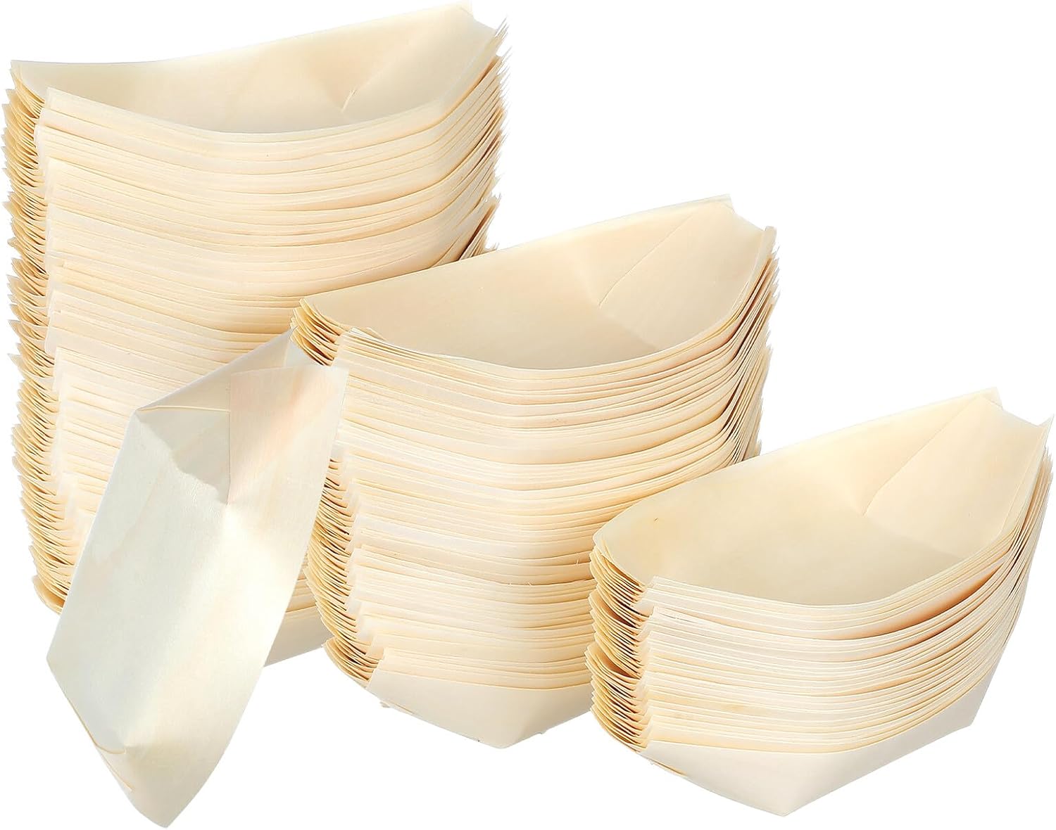 150pcs Disposable Sushi Boats Charcuterie Plates Natural Wooden Food Trays for Catering Restaurants Sushi Party Supplies