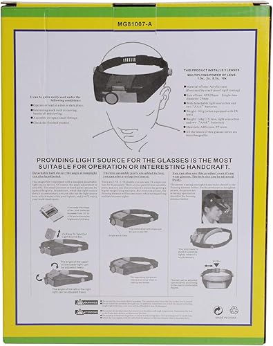 Miniatura 7 de Lupa con diadema con 2 luces LED, cabeza óptica, lupa de 1.5 x 3 x 6.5 x 8 x 8 x auriculares montados en la cabeza, visor de joyería, lupa de