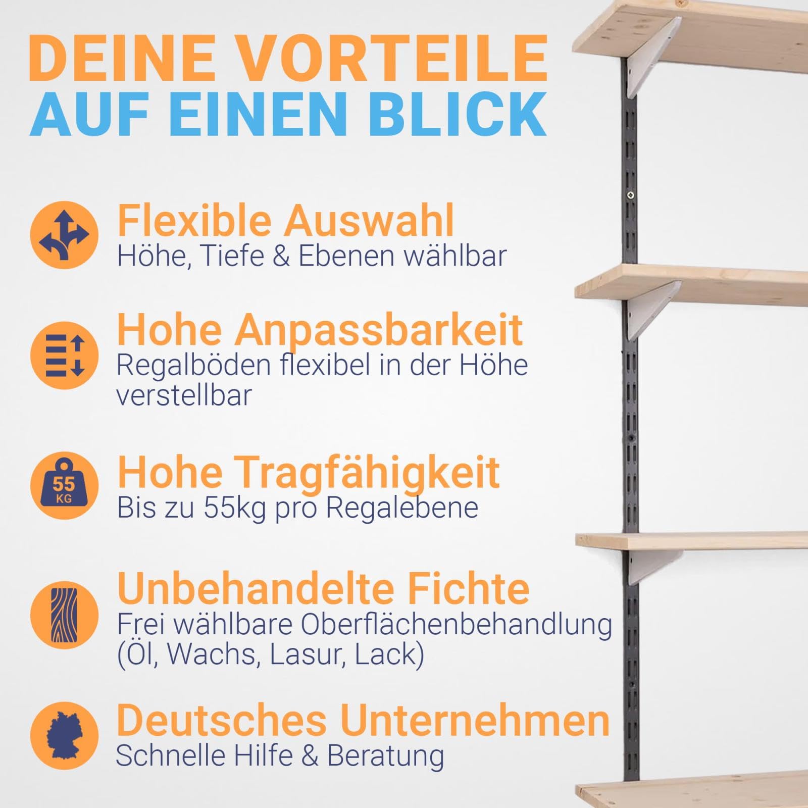 · Scaffale da parete in metallo con ripiano · Scaffale in 50 varianti · Altezza: 100 cm · 3 ripiani in 80 x 20 cm (larghezza x profondità) · Colore: nero/bianco · Sistema di scaffalatura a