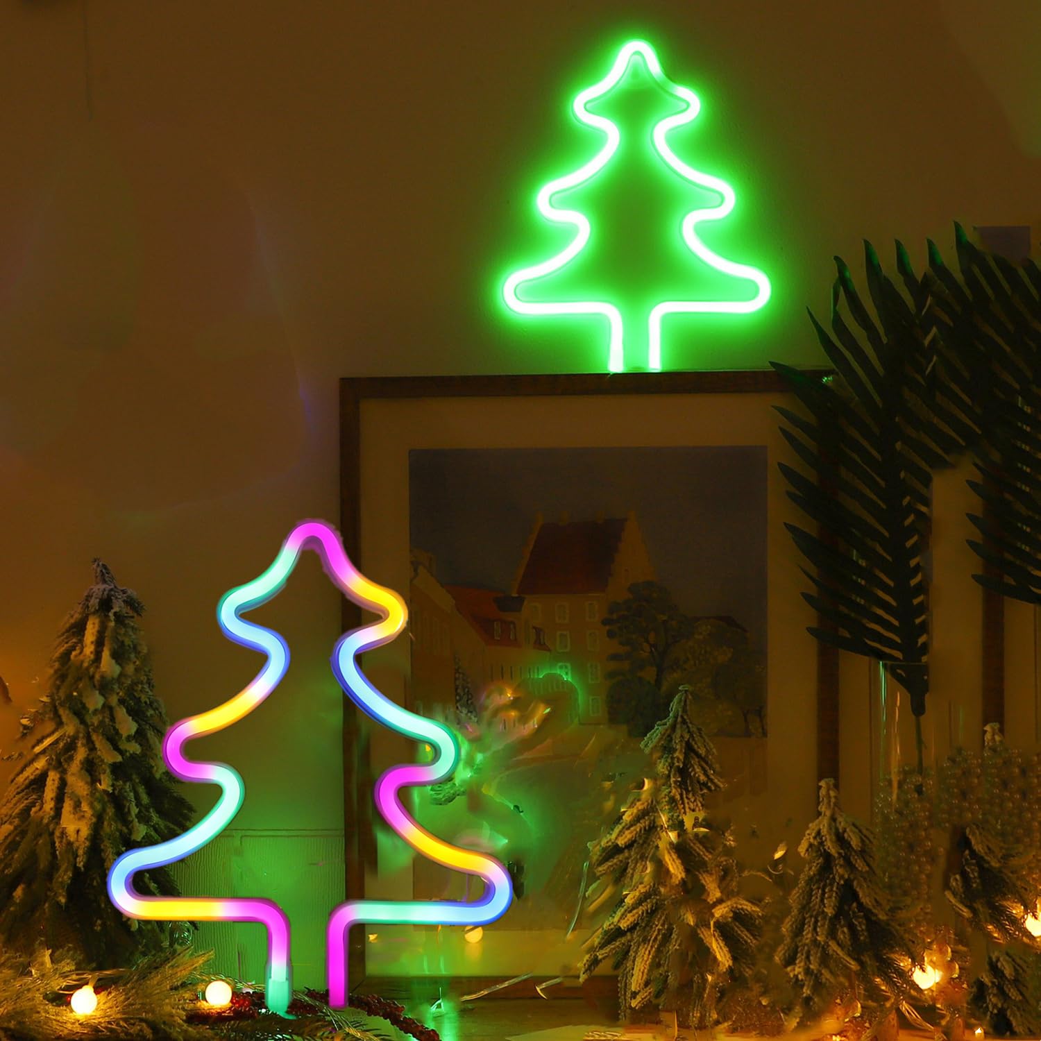 Christmas Tree Neon Light Signs for Bedroom Bedside Dorm Wall Decor,Neon Light up Christmas Decor LED Night Lights Table Ornaments Gifts for Kids Friends Christmas Party,Battery Powered or USB Powered — image 1