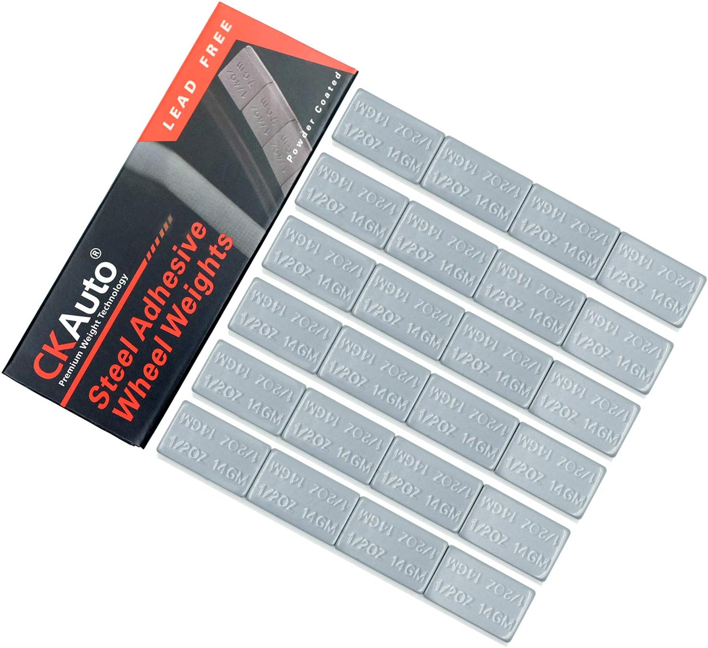 CKAuto 1/2oz, 0.5oz, Ultra Slim Low Profile, Grey, Adhesive Stick On Wheel Weights, 12 oz/ 0.75 lb/Box, OEM Quality, (24pcs)
