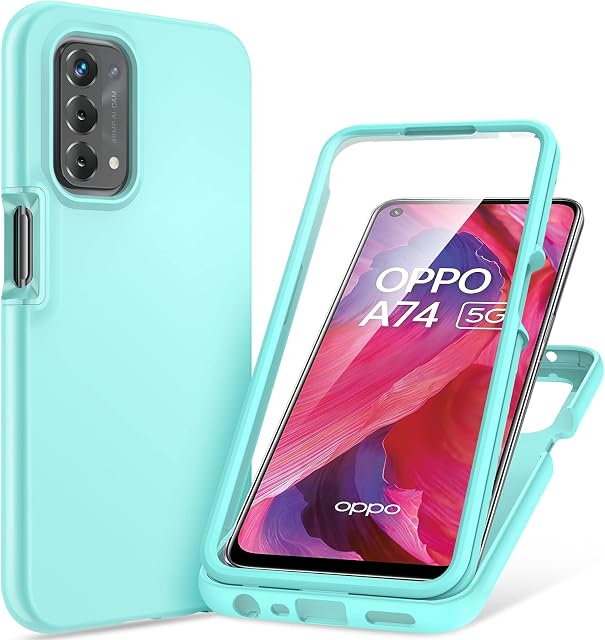 Punbor for Oppo A74 5G/A54 5G Case: with Built in Screen Protector, Full Body Shockproof Protective Phone Case, Rugged Front Bumper & Soft Liquid Silicone Back Cover - Green