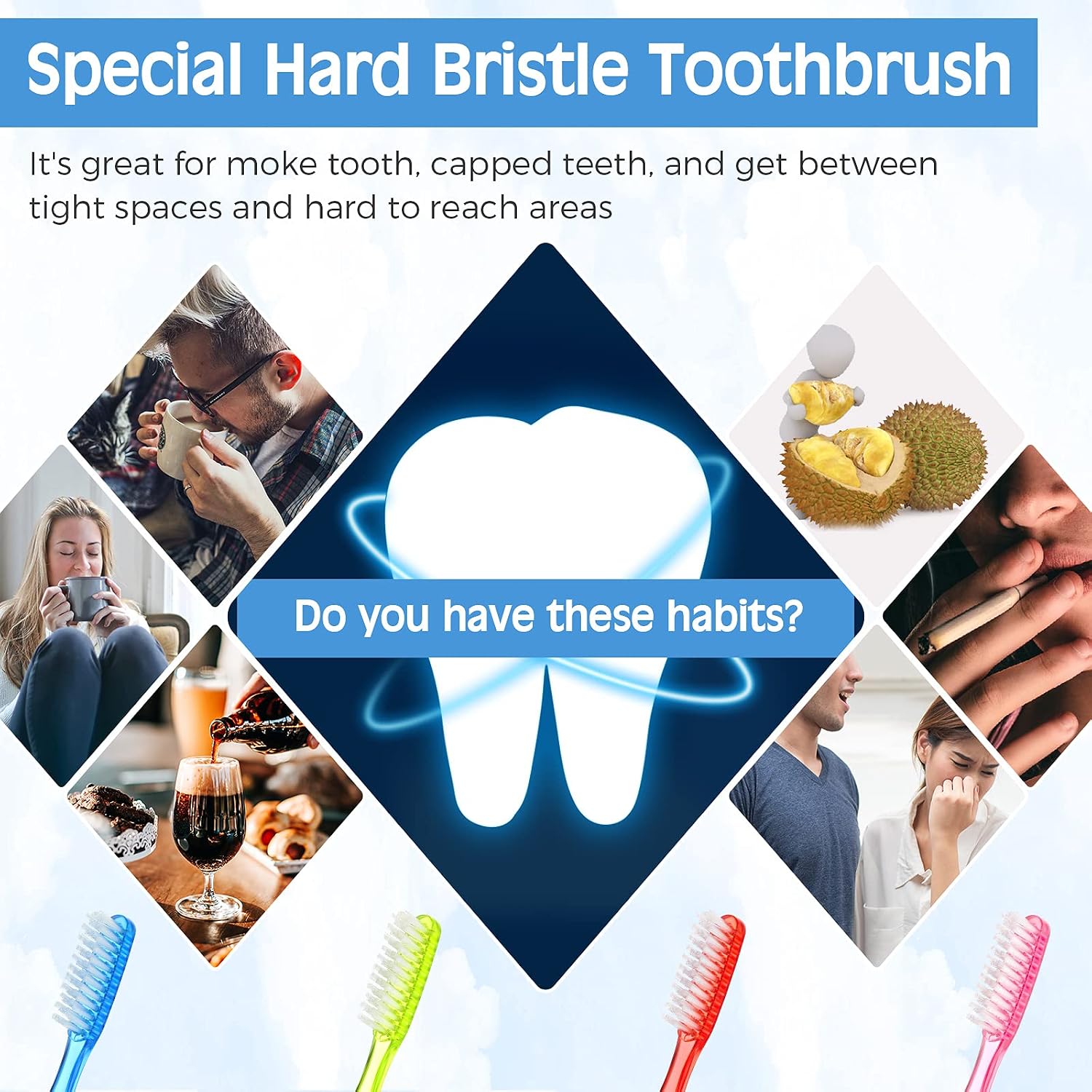 Zopeal 12 Pieces Extra Hard and Firm Toothbrush for Adults Bulk Large Long Head Bristle Full Head Manual Huge Toothbrush for Whitening Cleaning
