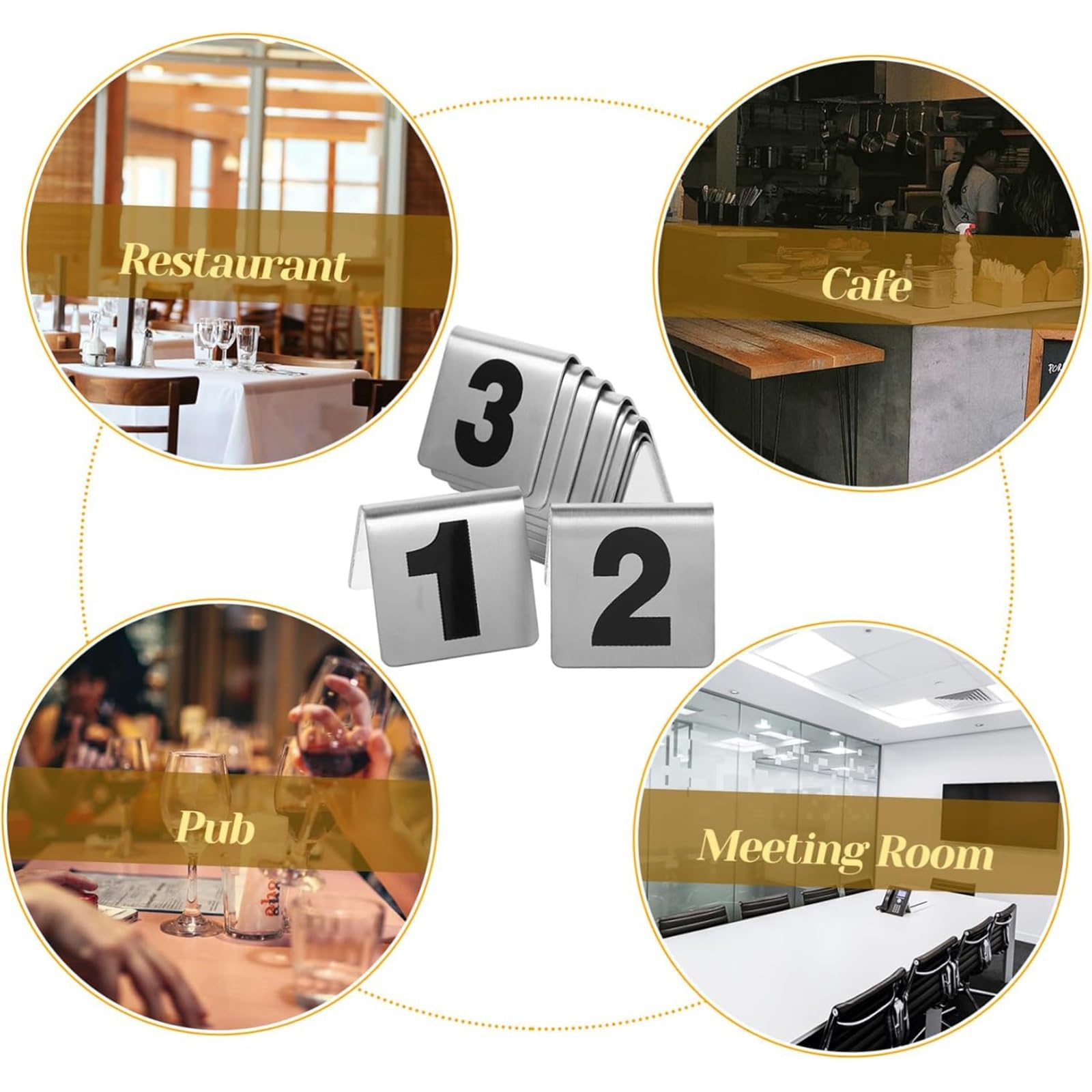 Números de Mesa para Restaurante (1-10/20/30/40/50/60/70/80/90/100), Tarjetas de Metal apilables, Estilo Carpa, para Reserva de Hotel, Placa con número de Asiento Reservado, 1-100