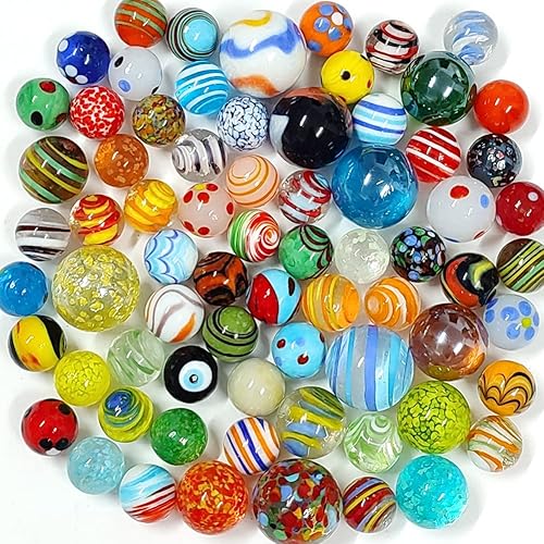 Miniatura 8 de Juego de 71 canicas surtidas para niños hechas a mano grandes y pequeñas canicas de vidrio a granel para juego de mármol, juguete fresco y colorido
