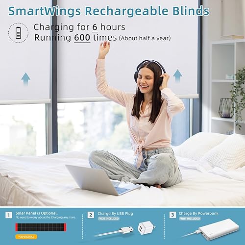 Miniatura 5 de SmartWings Persianas motorizadas compatibles con Alexa y Google, persianas inteligentes automáticas Z-WaveZigbee con control remoto, persiana solar