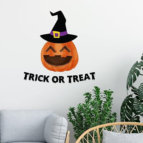 Miniatura 2 de Calcomanías de pared de Halloween, divertidas decoraciones de bruja de gato negro, linterna de calabaza, calcomanías de Halloween, decoración de