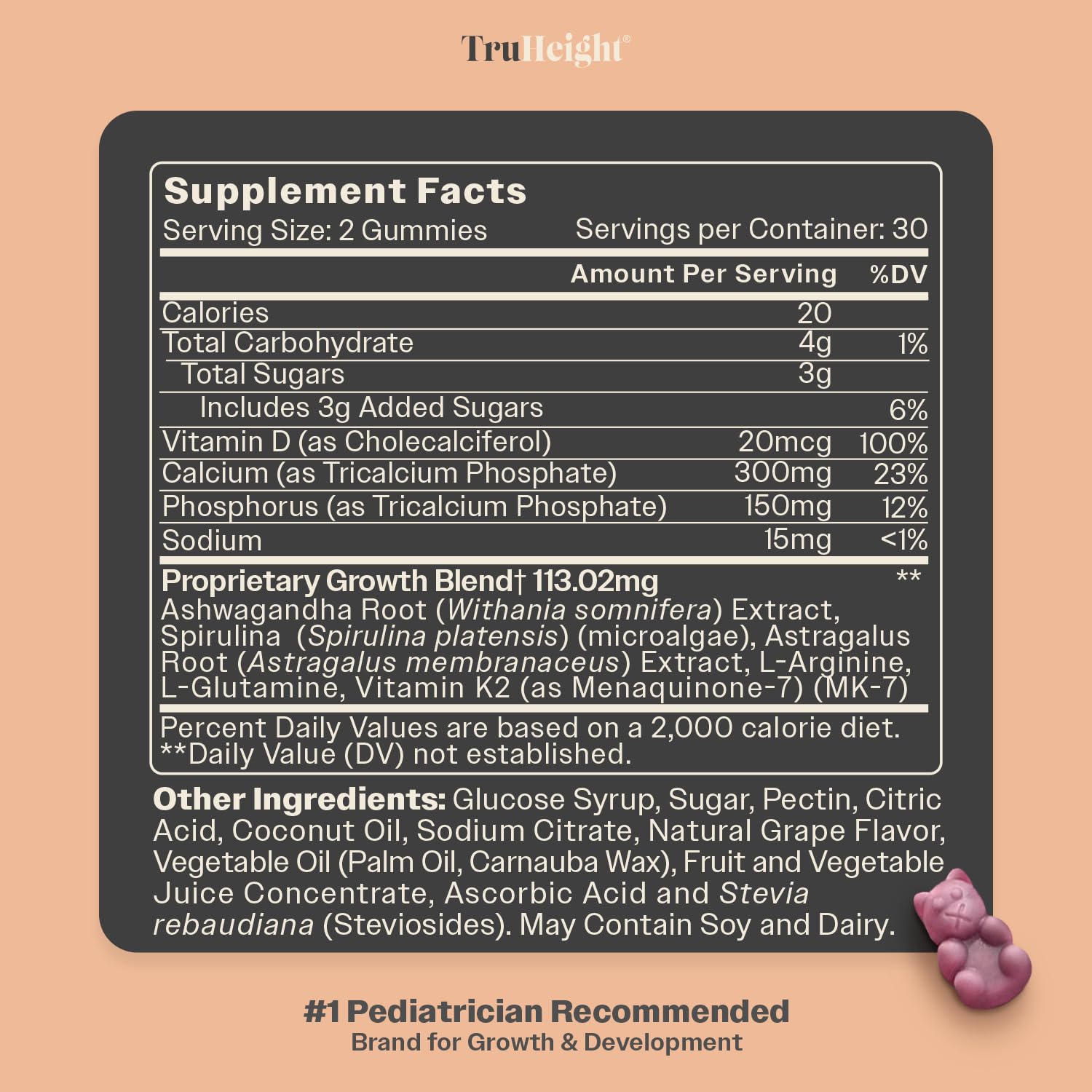 TruHeight Growth Gummies (Grape) Tall Nutrition for Natural Growth Supplement for Kids & Teens - Vitamin D, K, Calcium & Ashwagandha, Bone Strength Vitamins D3 K2, Picky Eater, Taller Ages 5+ — Amazon image 7