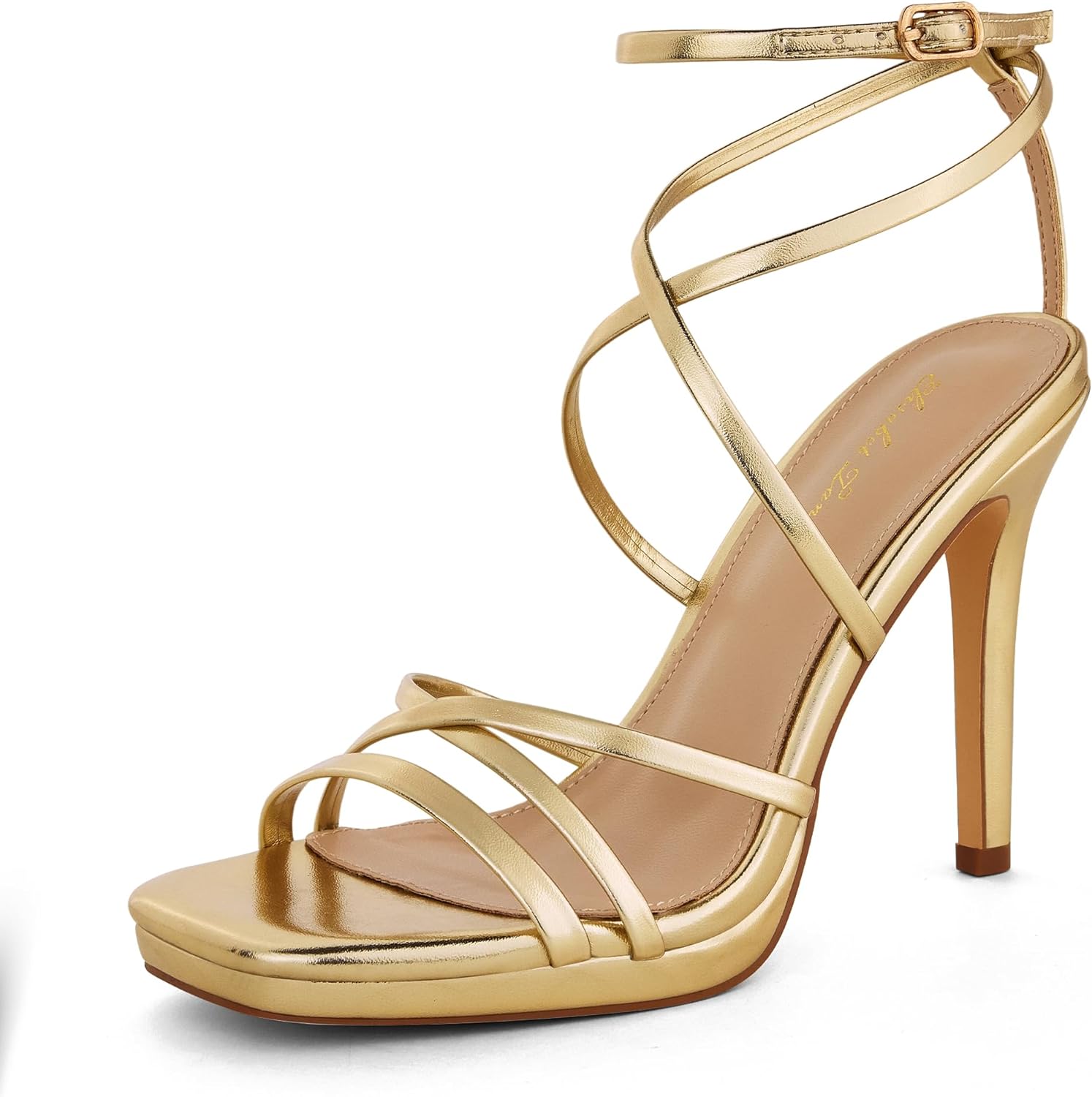 Elisabet Tang Women's Heeled Sandals Square Toe Shoes Stiletto Heels Open Toe 4IN Platform High Heels Sexy Party Wedding Shoes