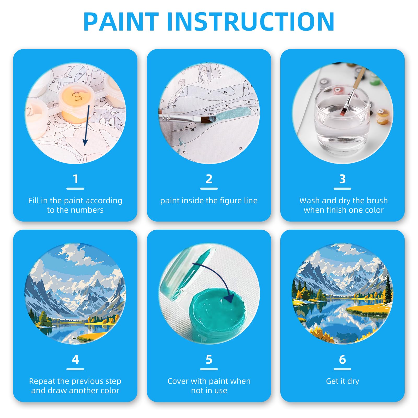 EFOTIML Kit di pittura a numeri per adulti principianti e bambini età 8-12, 1 pezzo 16 x 20 Canvas per Kit di pittura per adulti in scatola colorata (senza cornice) - Montagne di neve Laghi